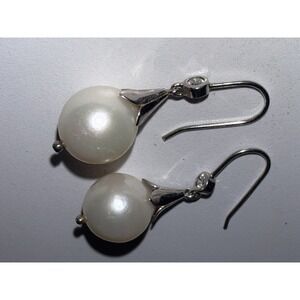 Luc CN STERLING 925 Vintage Art Deco Pierced Earrings Dangling Freshwater